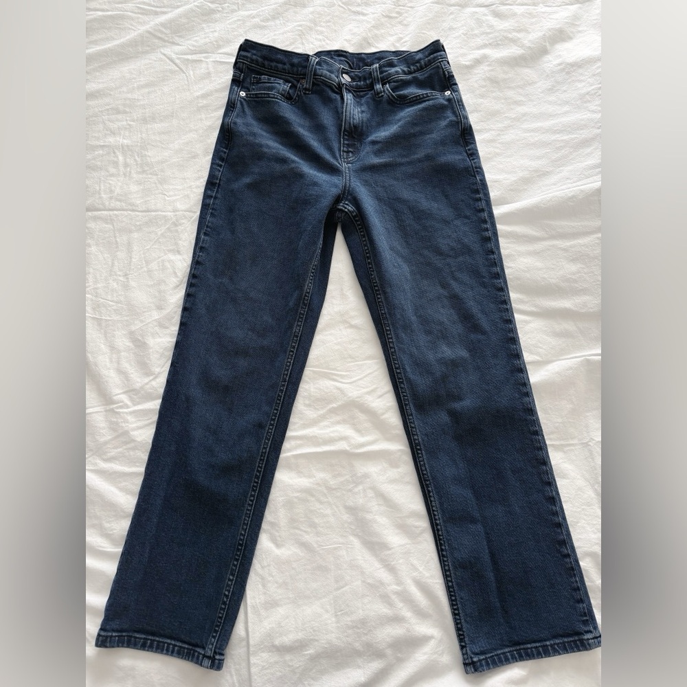 dark wash straight leg jeans